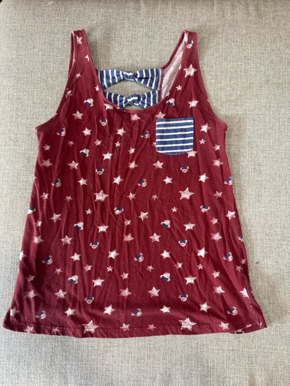 Disney Red Star Print Tank with Navy Stripe Pocket